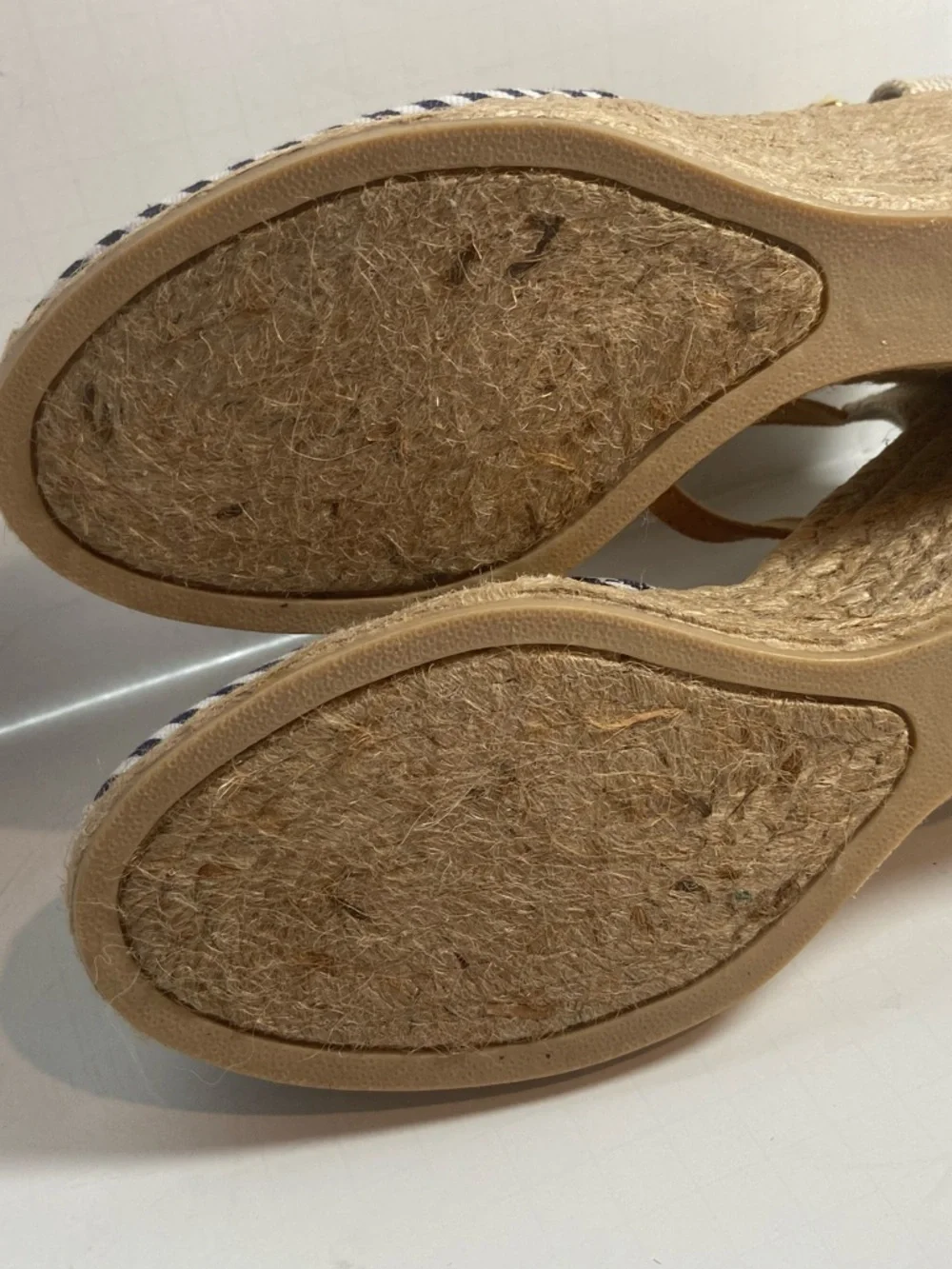 White Mountain~Navy/White Striped Cotton Canvas~Espadrille~Wedge~Sandal~Size 8.5